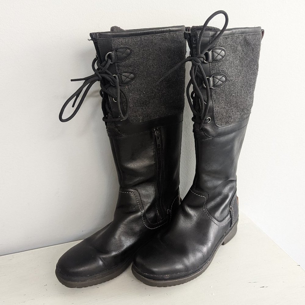 UGG Elsa Black Winter Tall Leather Boots